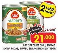 Promo Harga ABC Sardines Saus Cabai, Saus Tomat, Saus Ekstra Pedas, Bumbu Serundeng 155 gr - Superindo