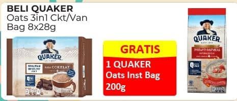 Promo Harga Quaker Oatmeal 3in1 Cokelat, 3in1 Vanilla per 8 pcs 28 gr - Alfamart