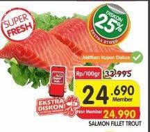 Promo Harga Salmon Fillet Trout per 100 gr - Superindo