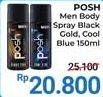 Promo Harga Posh Men Perfumed Body Spray Black Gold, Cool Blue 150 ml - Alfamidi