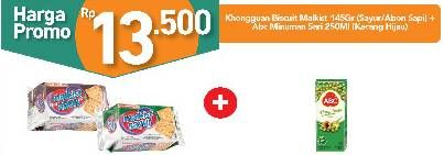 Promo Harga ABC Sari Kacang Hijau 250ml + KHONG GUAN Malkist Abon/ Sayur 135gr  - Carrefour