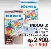 Promo Harga INDOMILK Susu UHT Kids Cokelat, Vanila, Full Cream 115 ml - LotteMart