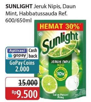 Promo Harga Sunlight Pencuci Piring Jeruk Nipis 100, Anti Bau With Daun Mint, Higienis Plus With Habbatussauda 650 ml - Alfamidi