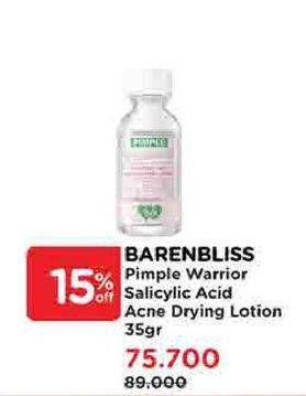 Promo Harga Barenbliss Pimple Warrior! Salicylic Acid Acne Spot Treatment Care 35 gr - Watsons