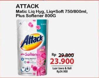 Promo Harga Attack Detergent Liquid Hygiene Plus Protection, Plus Softener 800 ml - Alfamart