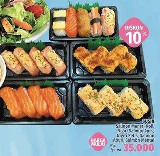 Promo Harga Sushi Nigiri Salmon, Salmon Aburi, Salmon Mentai, Salmon Mentai Roll  - LotteMart