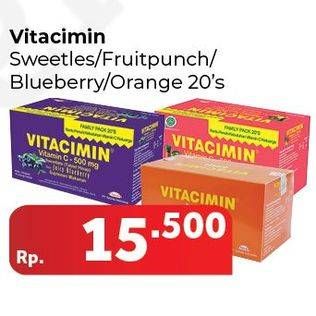 Promo Harga VITACIMIN Vitamin C - 500mg Sweetlets (Tablet Hisap) Sweeties, Fruit Punch, Blueberry, Orange 20 pcs - Carrefour