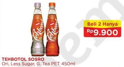 Promo Harga SOSRO Teh Botol Original, Less Sugar, Green Tea per 2 botol 450 ml - Alfamart