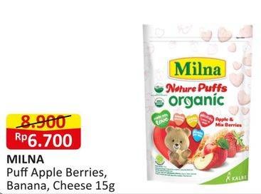 Promo Harga Milna Nature Puffs Organic Apple Mix Berries, Banana, Cheese 15 gr - Alfamart