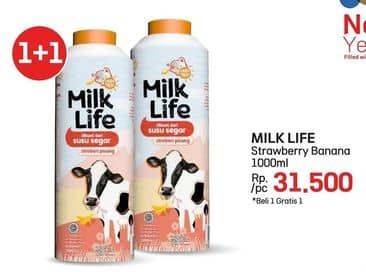 Promo Harga Milk Life Fresh Milk Strawberry Banana 1000 ml - LotteMart