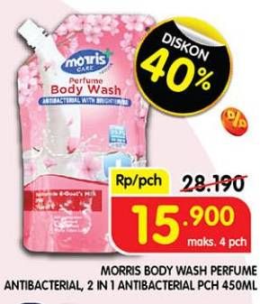 Promo Harga Morris Body Wash 2 In 1 Antibacterial, Bright Niacina Milk 450 ml - Superindo