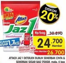 Promo Harga ATTACK Jaz1 Detergent Powder Semerbak Cinta, Pesona Segar 1700 gr - Superindo