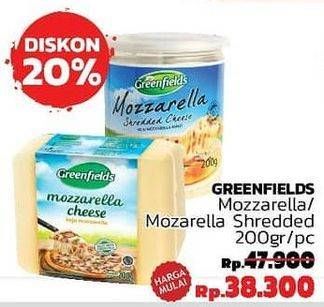 Promo Harga GREENFIELDS Mozzarella Cheese/Mozzarella Shredded Cheese 200gr  - LotteMart