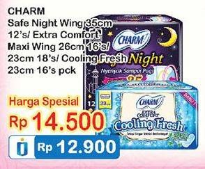 Promo Harga CHARM Extra Comfort Cooling Fresh 23cm 16s / Extra Comfort Maxi Wing 26cm 16s / Safe Night 35cm 12s  - Indomaret