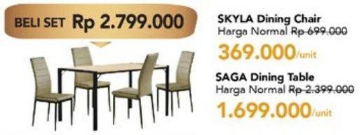 Promo Harga Skyla Dinning Chair/Saga Dinning Table  - Carrefour