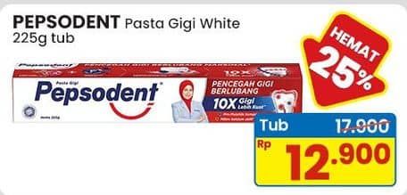 Promo Harga Pepsodent Pasta Gigi Pencegah Gigi Berlubang White 225 gr - Indomaret