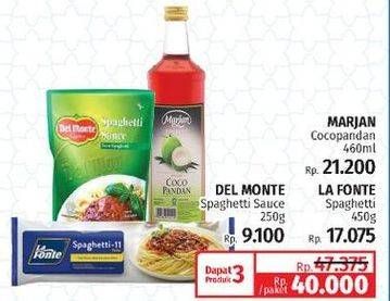 Marjan Syrup/La Fonte Spaghetti/Del Monte Spaghetti Sauce