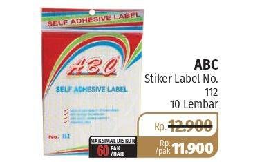 Promo Harga ABC Self Adhesive Label No 112 10 pcs - Lotte Grosir