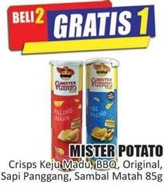 Promo Harga MISTER POTATO Snack Crisps BBQ, Original, Sapi Panggang, Sambal Matah, Crisps Keju Pedas 85 gr - Hari Hari