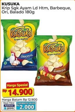 Promo Harga Kusuka Keripik Singkong Original, Ayam Lada Hitam, Barbeque, Balado 180 gr - Alfamart