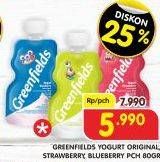 Promo Harga GREENFIELDS Yogurt Drink Original, Strawberry, Blueberry 80 gr - Superindo