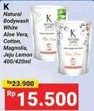 Promo Harga K Natural White Body Wash Aloe Vera, Jeju Lemon, Sparkling Magnolia, Cotton Flower 400 ml - Alfamidi