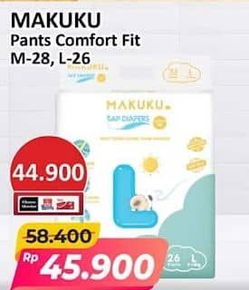 Promo Harga Makuku Comfort Fit Diapers Pants M28, L26 26 pcs - Alfamart
