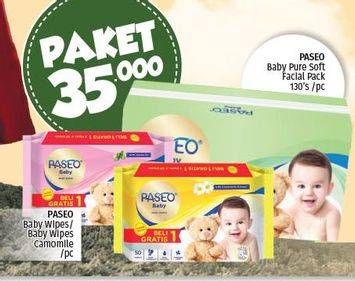 Promo Harga Paseo Baby Pure Soft Facial Pack + Baby Wipes  - LotteMart
