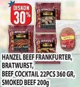 Hanzel Beef Frankfurter, Bratwurst, Beef Cocktail 360g, Smoked Beef 200g