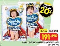 Promo Harga Mamy Poko Pants Royal Soft XXL38 38 pcs - Superindo