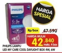 Promo Harga PHILIPS Lampu LED MyCare Cool Daylight, 4 W, 6 W  - Superindo