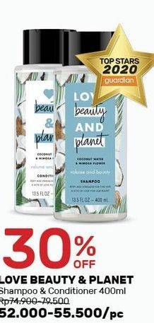 Promo Harga LOVE BEAUTY AND PLANET Shampoo & Conditioner 400 ml - Guardian