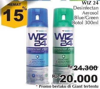Promo Harga WIZ 24 Disinfecting Spray and Clean All Surface Fresh Scent, Clean 300 ml - Giant