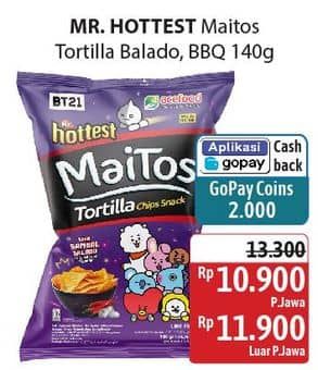 Promo Harga Mr Hottest Maitos Tortilla Chips Sambal Balado, BBQ Fiesta 140 gr - Alfamidi