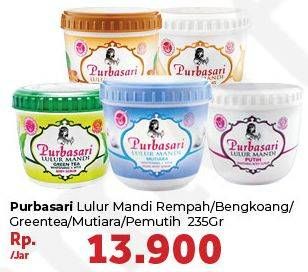 Promo Harga PURBASARI Lulur Mandi Bengkoang, Green Tea Whitening + Vit E, Pemutih, Mutiara, Rempah 235 gr - Carrefour