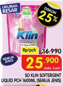 Promo Harga SO KLIN Liquid Detergent All Variants 1600 ml - Superindo