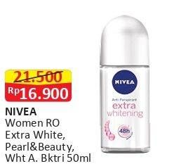 Promo Harga NIVEA Deo Roll On Pearl Beauty, Extra Whitening 50 ml - Alfamart