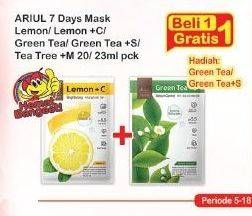 Promo Harga ARIUL Face Mask Green Tea + S, Lemon, Lemon + C, Tea Tree + M, Green Tea 20 gr - Indomaret