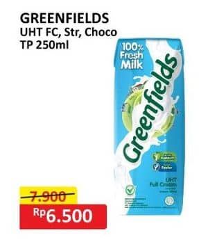 Promo Harga Greenfields UHT Full Cream, Strawberry, Chocolate, Choco Malt 250 ml - Alfamart