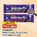 Promo Harga Cadbury Dairy Milk Black Forest, Fruit Nut, Hazelnut 62 gr - Alfamart