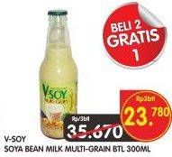 Promo Harga V-SOY Soya Bean Milk Multi Grain per 3 botol 300 ml - Superindo