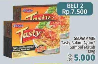 Promo Harga SEDAAP Tasty Bakmi Ayam, Ayam Geprek Matah per 2 box 129 gr - LotteMart