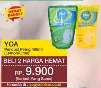 Promo Harga YOA Pencuci Piring Lemon, Lime 400 ml - Yogya