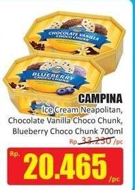 Promo Harga CAMPINA Ice Cream Neapolitan, Chocolate Chunks, Blueberry Choco Chunk, Vanilla 700 ml - Hari Hari