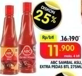 Promo Harga ABC Sambal Extra Pedas, Asli 275 ml - Superindo