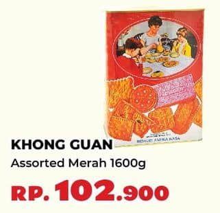 Promo Harga Khong Guan Assorted Biscuit Red Persegi 1600 gr - Yogya