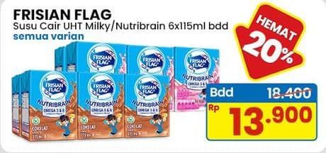 Promo Harga Frisian Flag Susu Cair UHT Nutribrain All Variants per 6 tpk 115 ml - Indomaret
