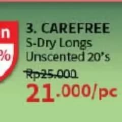 Promo Harga Carefree Super Dry Long Unscented 20 pcs - Guardian