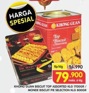 Promo Harga Khong Guan Biscuit Top Assorted 1.7kg / Monde Biscuit Pie Selection 800gr  - Superindo