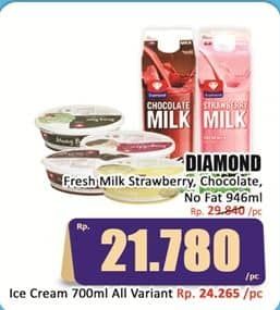 Promo Harga Diamond Fresh Milk Strawberry, Chocolate, Non Fat 946 ml - Hari Hari
